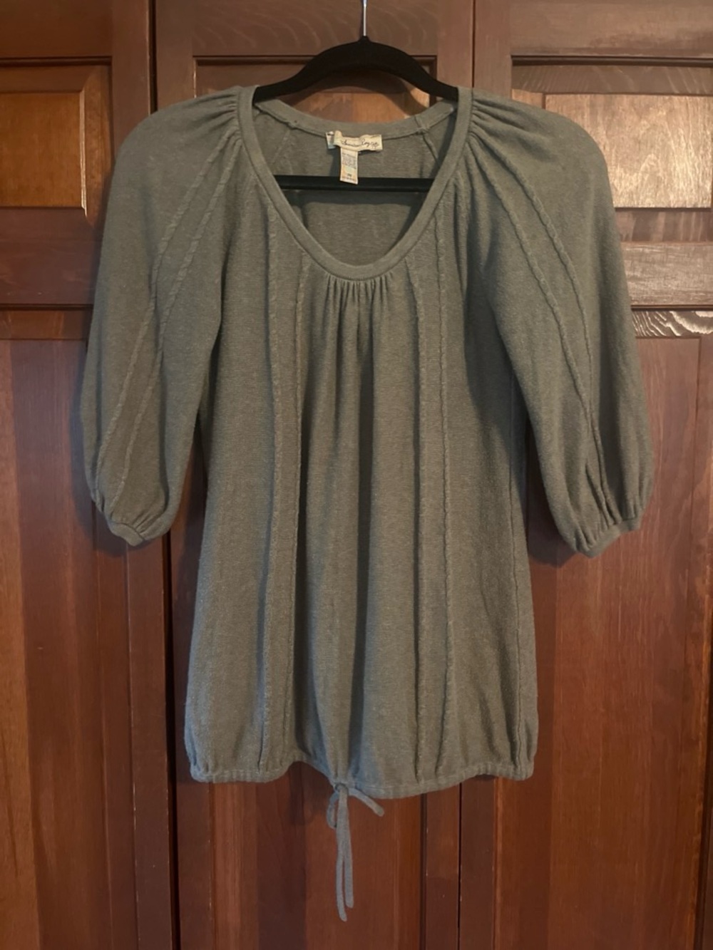 American Rag Olive Scoop Neck Knit Top with Tie Hem